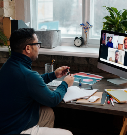 Cybersecurity professional on a business call
